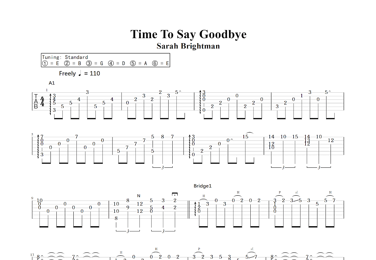 Time To Say Goodbye吉他谱_Sarah Brightman_C调指弹