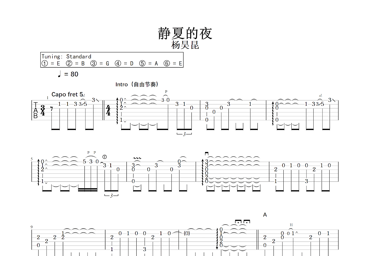 静夏的夜吉他谱预览图