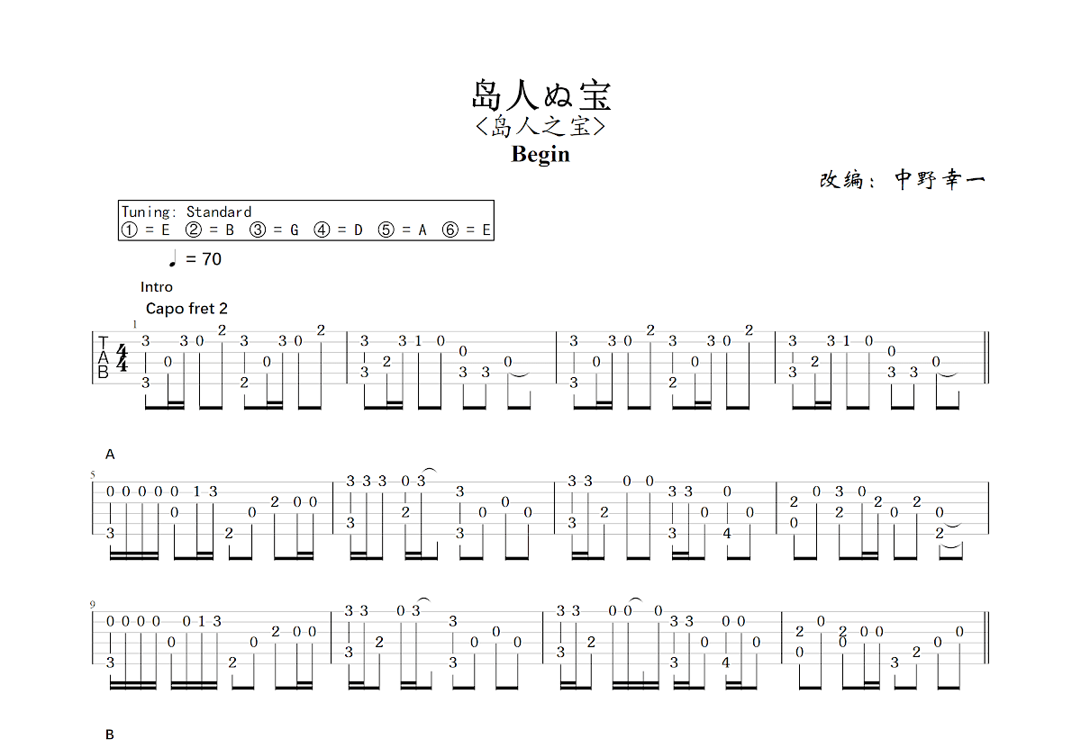 岛人ぬ宝吉他谱预览图