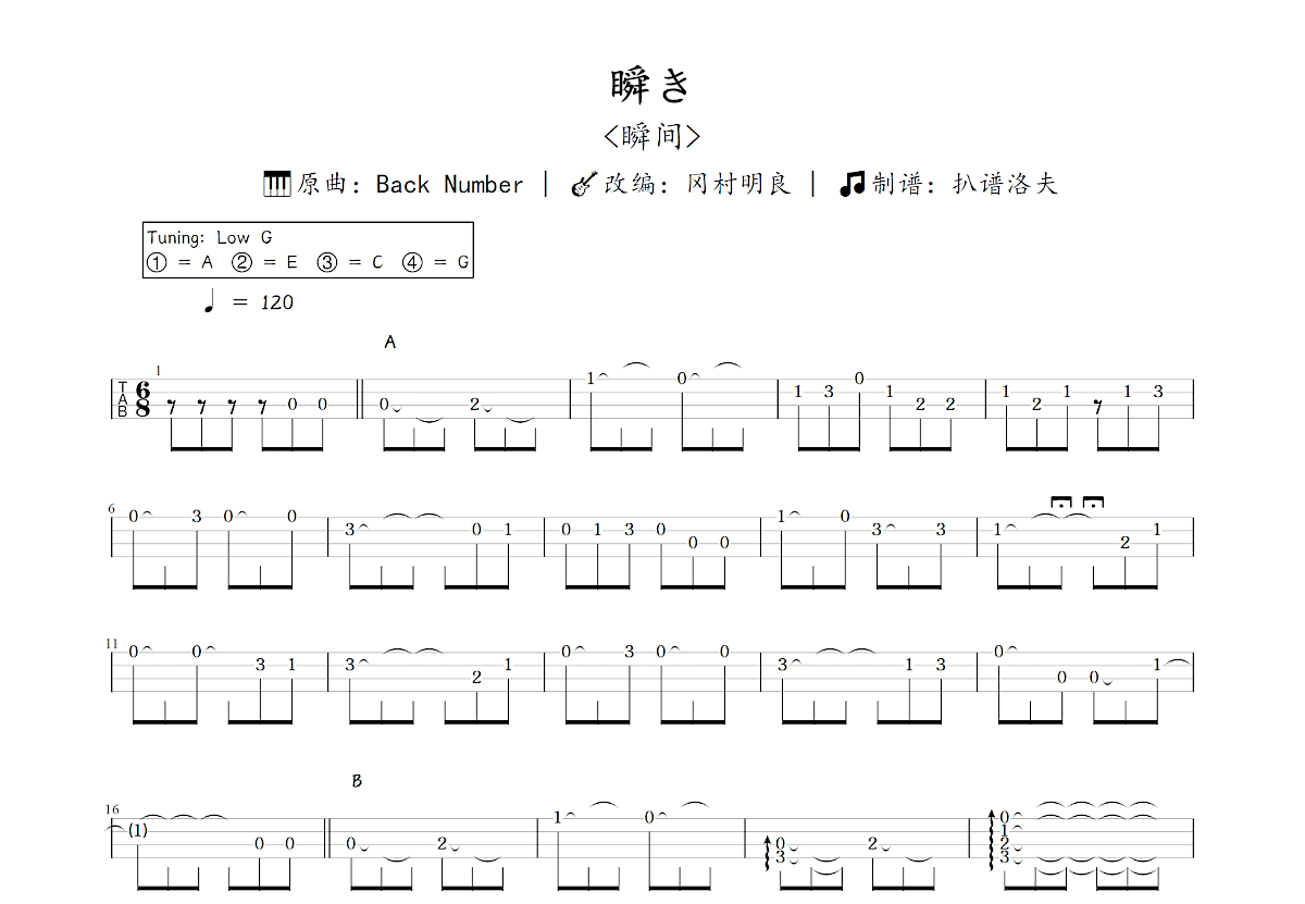 瞬き~Ukulele Version~吉他谱_冈村明良,Back Number_C调指弹