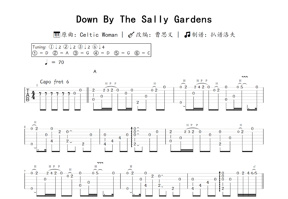 Down By The Sally Gardens吉他谱_曹思义,Celtic Woman_C调指弹