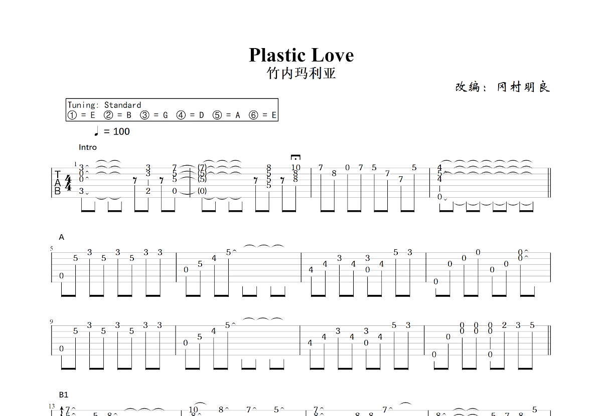 Plastic Love吉他谱_冈村明良,竹内玛利亚_C调指弹