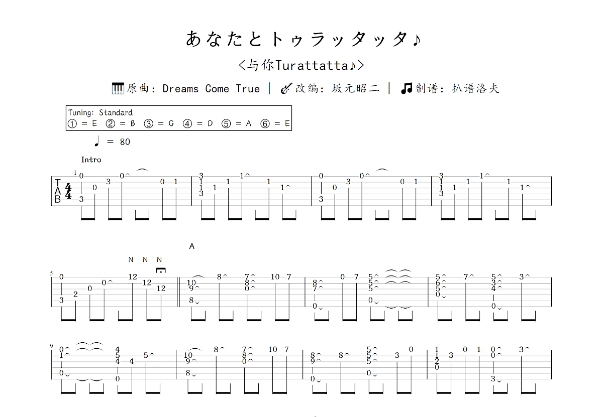 あなたとトゥラッタッタ♪吉他谱_坂元昭二,Dreams Come True_C调指弹