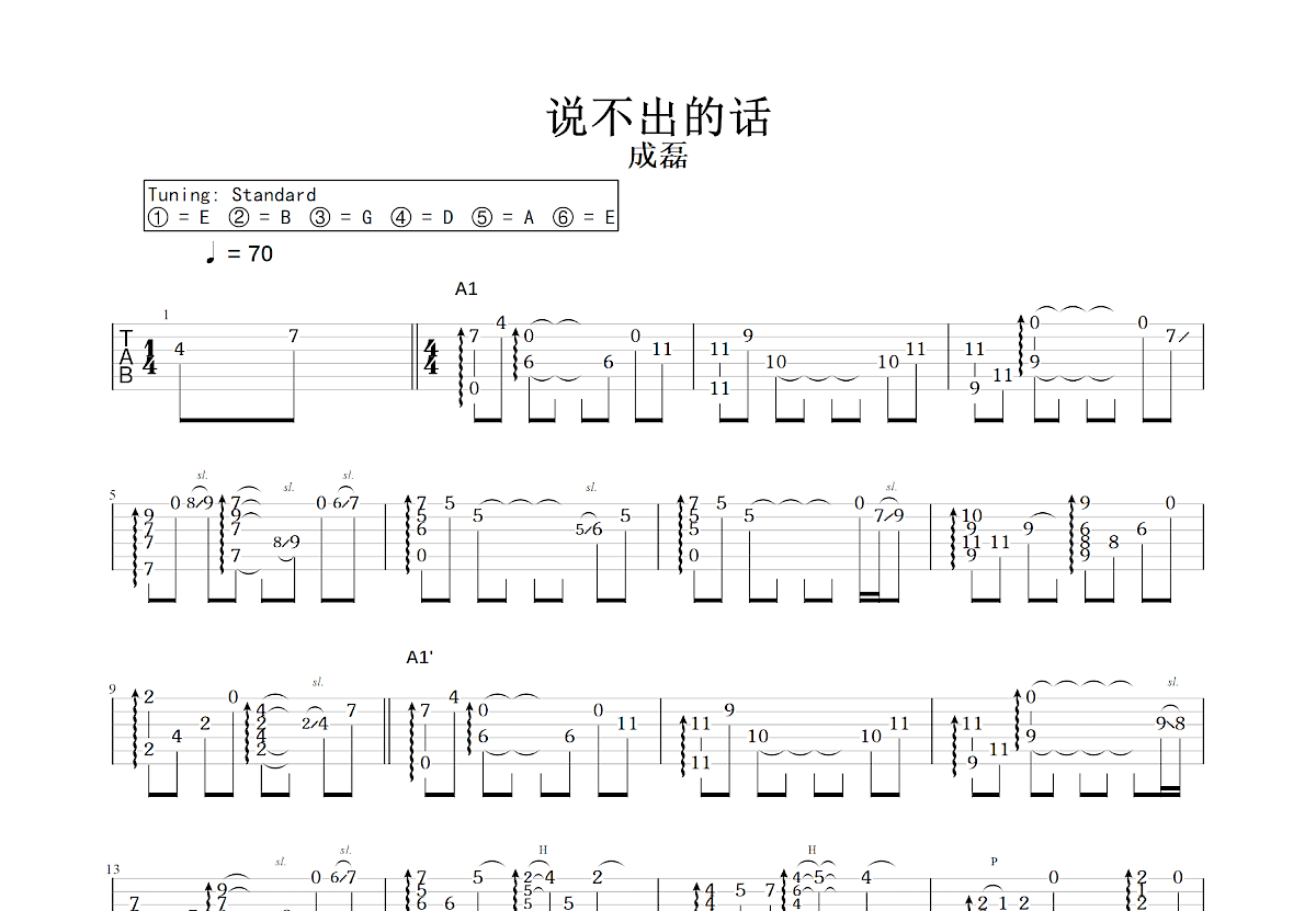 说不出的话吉他谱预览图