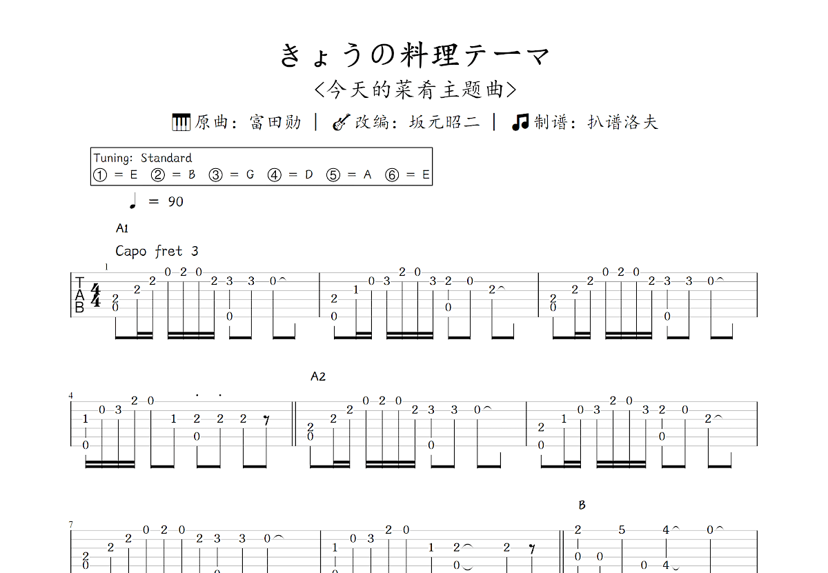 きょうの料理テーマ吉他谱_坂元昭二,富田勋_C调指弹