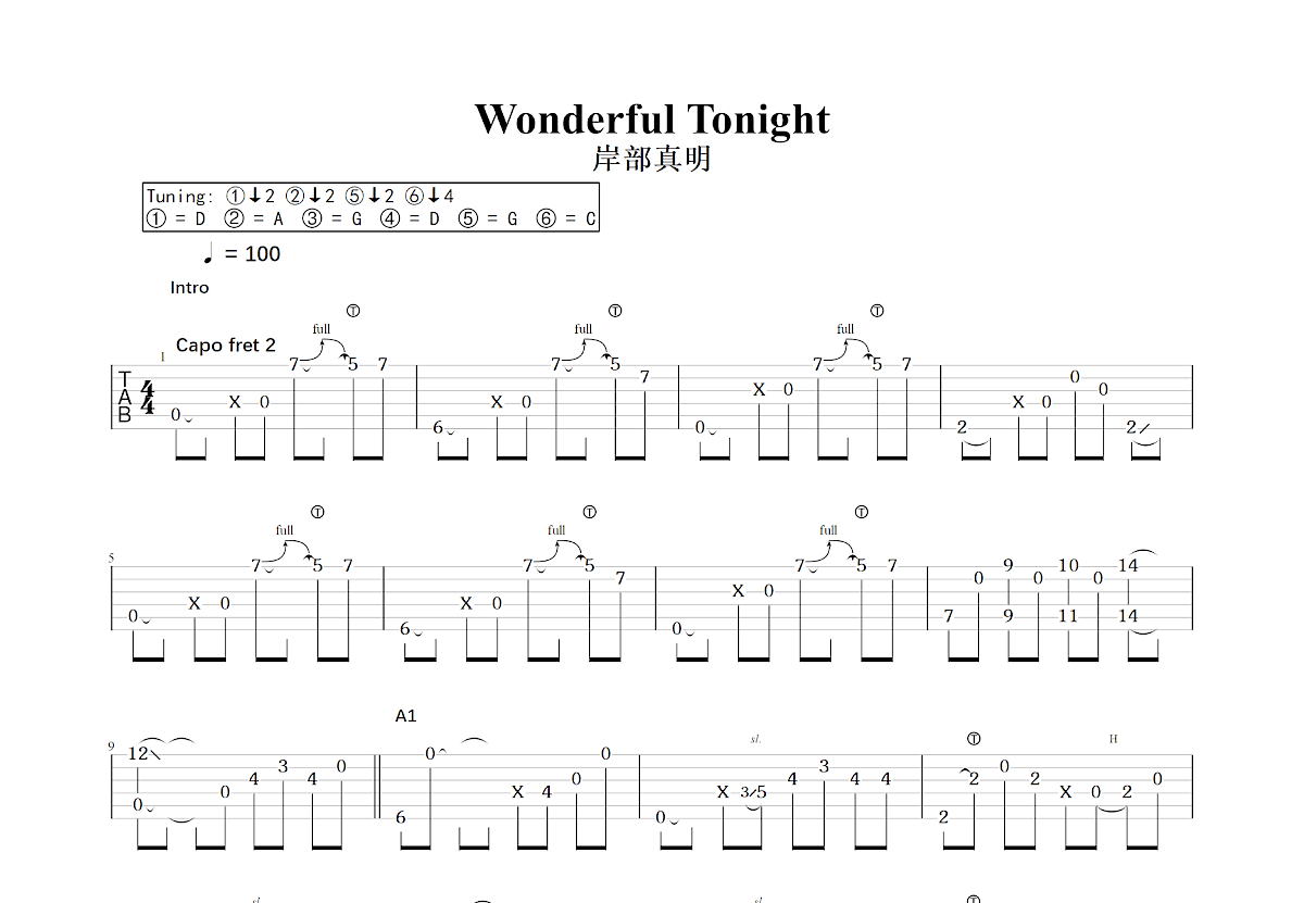 Wonderful Tonight吉他谱预览图