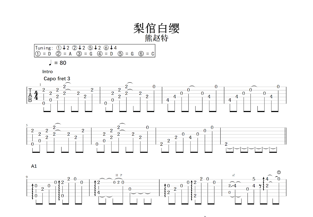 梨倌白缨吉他谱预览图