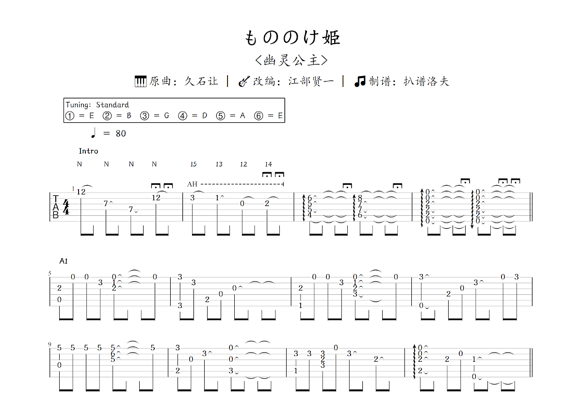 もののけ姫吉他谱_江部贤一,久石让_C调指弹