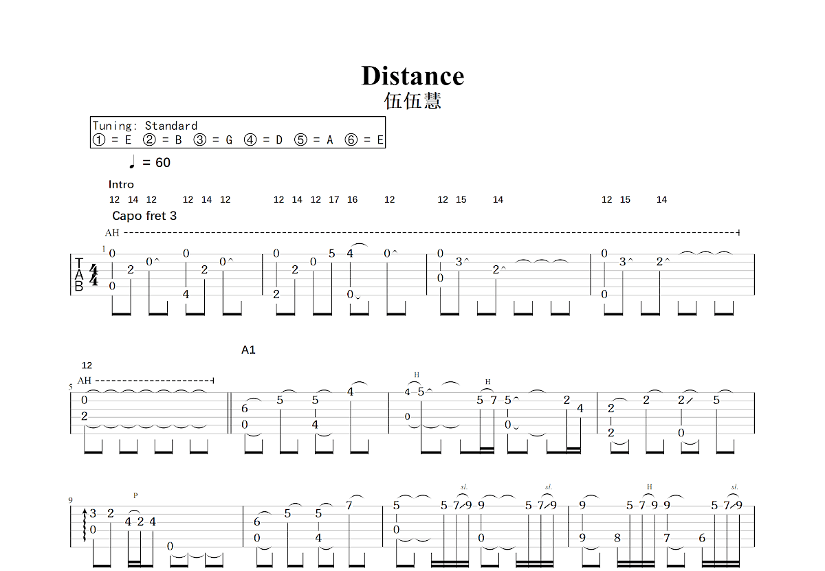 Distance吉他谱预览图