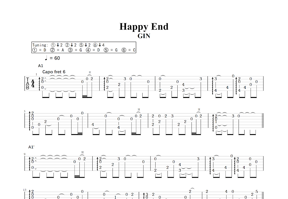 Happy End吉他谱预览图
