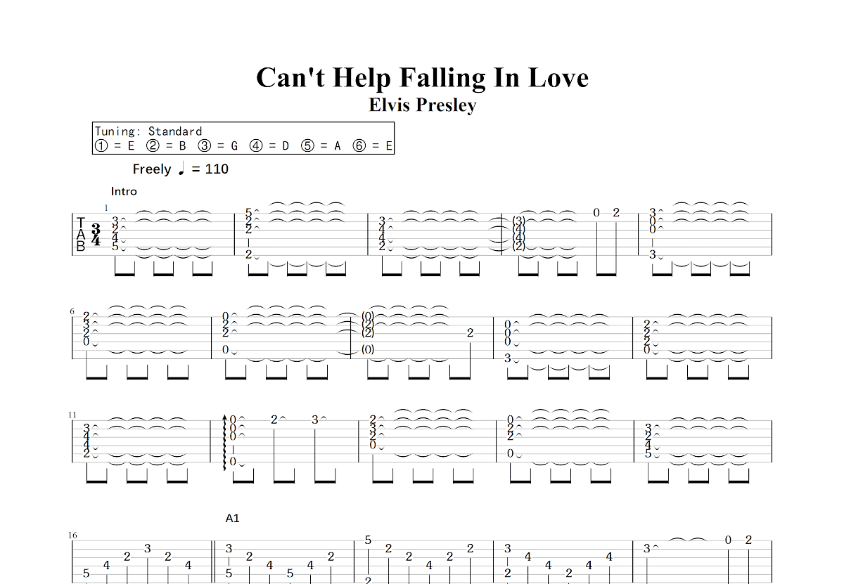 Can't Help Falling In Love吉他谱_Elvis Presley_C调指弹