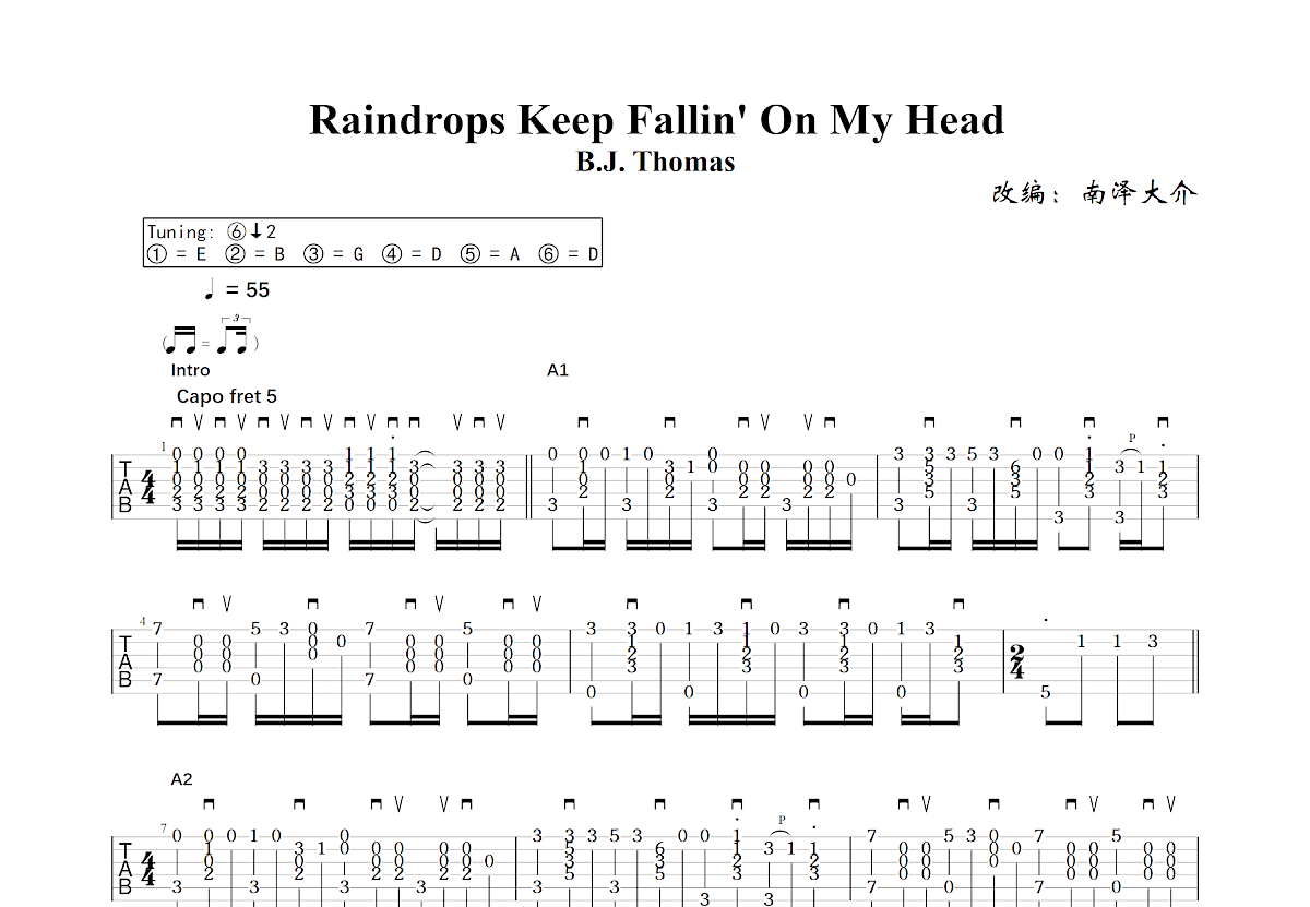 Raindrops Keep Fallin' On My Head吉他谱预览图