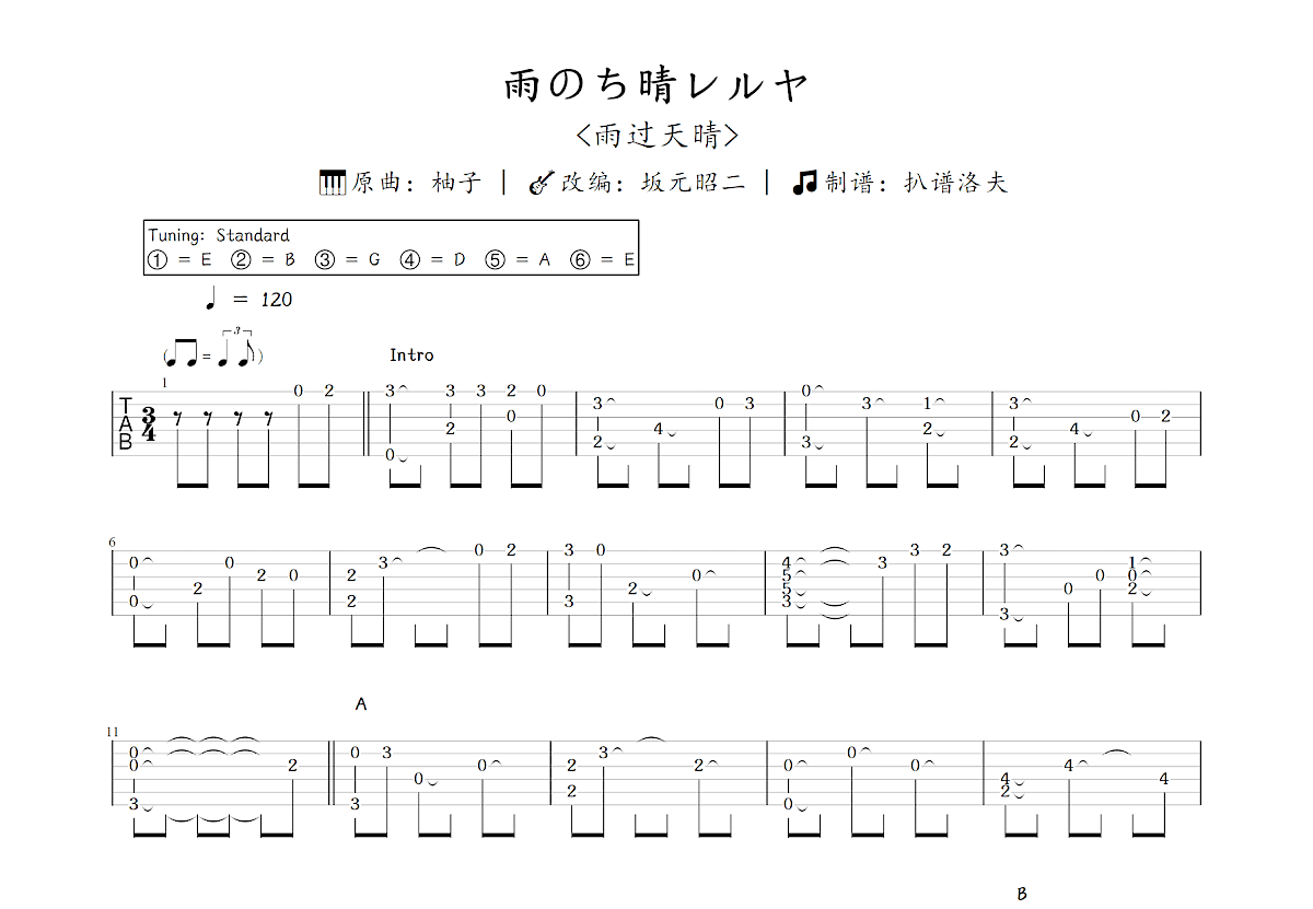 雨のち晴レルヤ吉他谱预览图