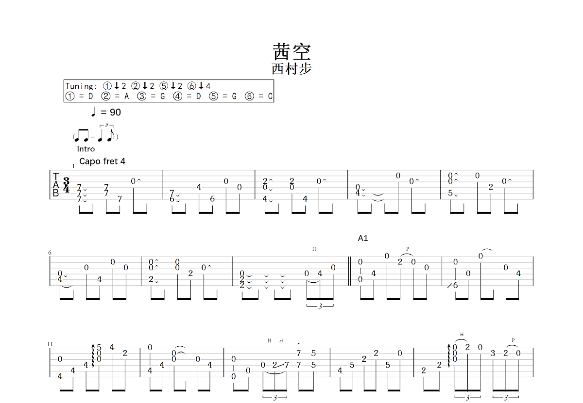 茜空吉他谱预览图