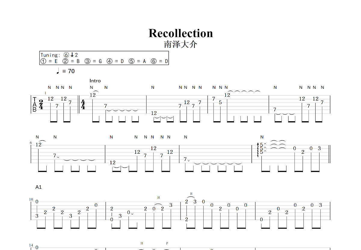 Recollection吉他谱预览图