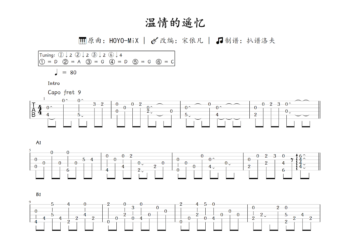 温情的遥忆吉他谱预览图