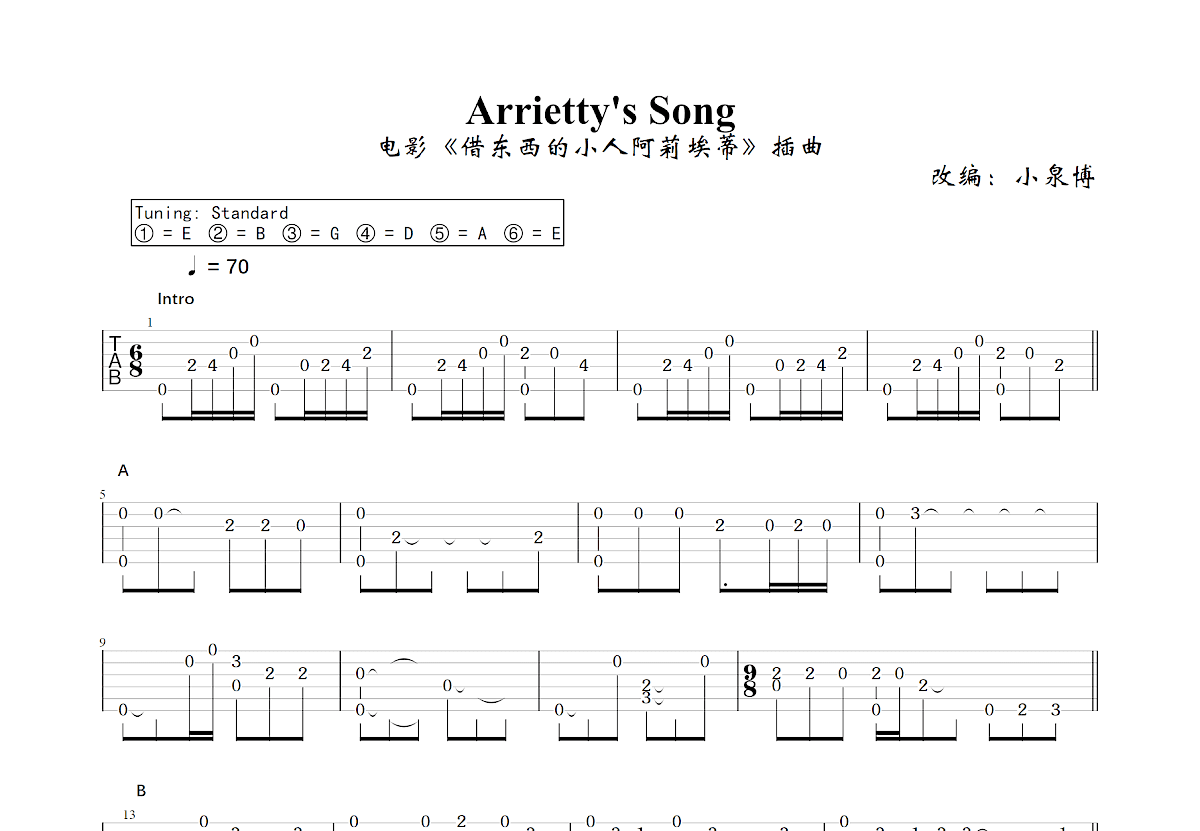 Arrietty's Song吉他谱预览图