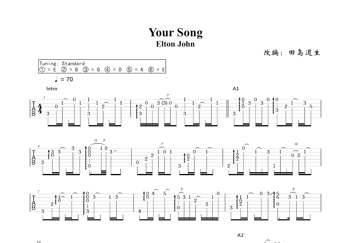 Your Song吉他谱预览图