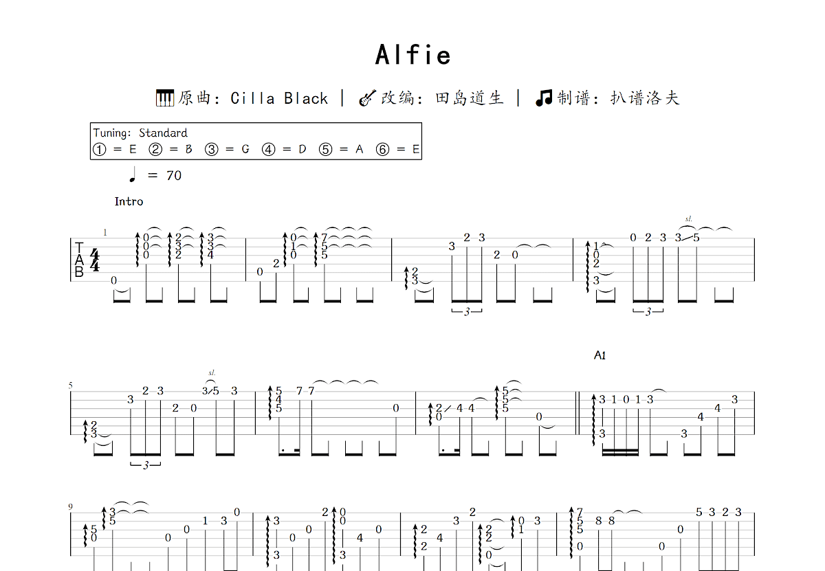 Alfie吉他谱_田岛道生,Cilla Black_C调指弹