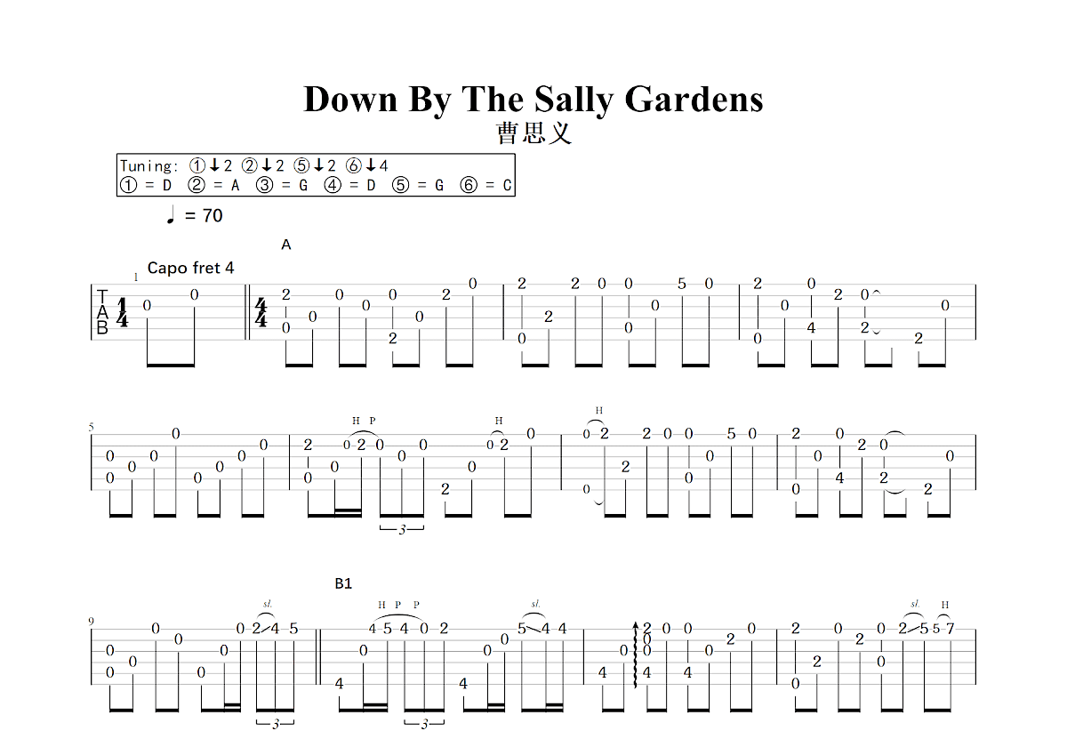 Down By The Sally Gardens吉他谱预览图