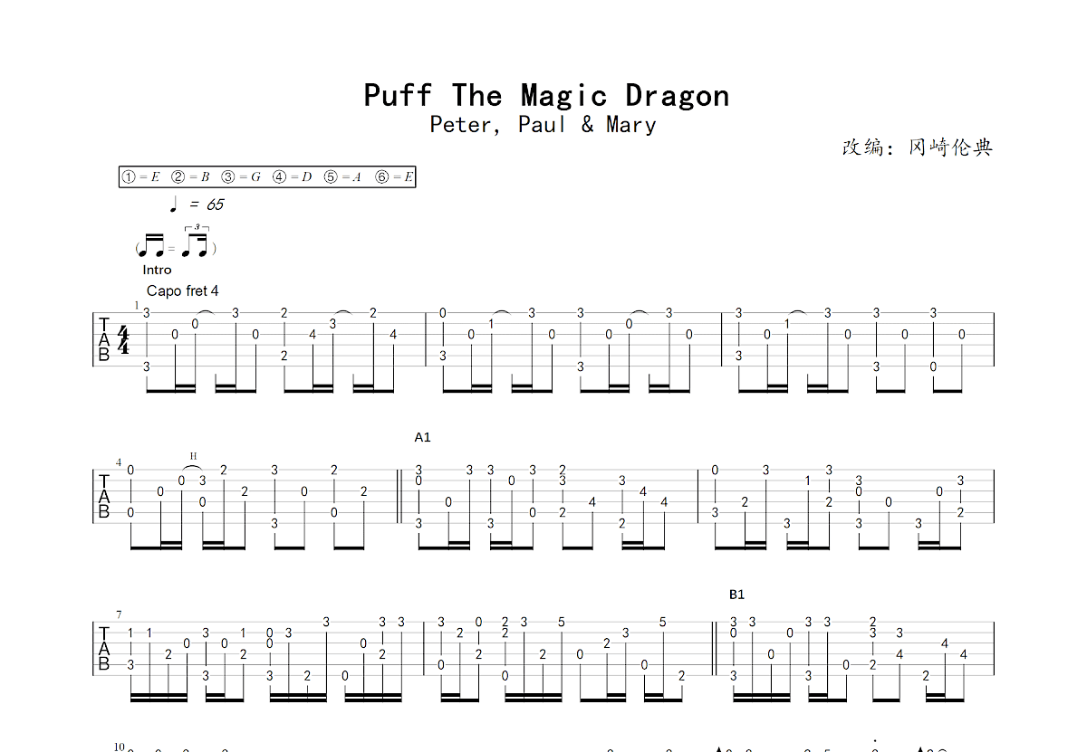 Puff~The Magic Dragon~吉他谱预览图