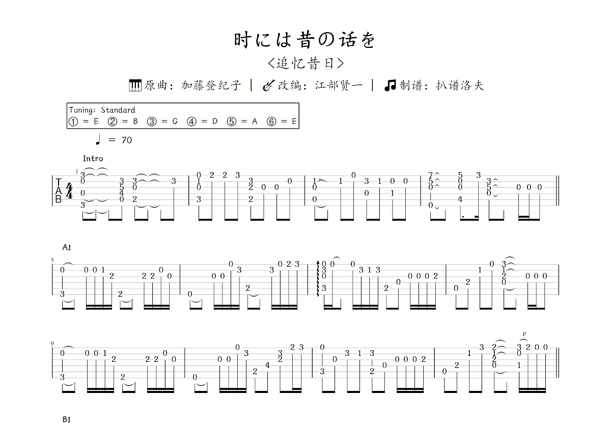 时には昔の话を吉他谱_江部贤一,加藤登纪子_C调指弹