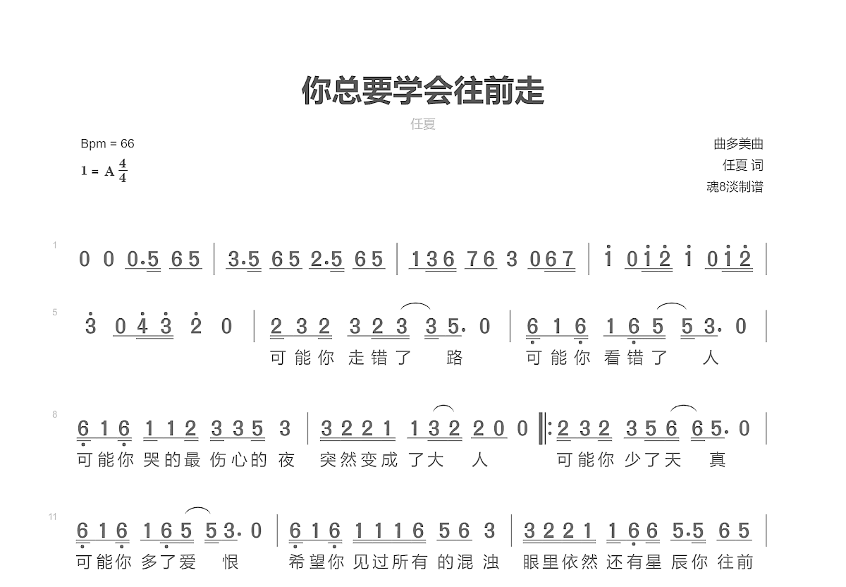 你总要学会往前走简谱预览图