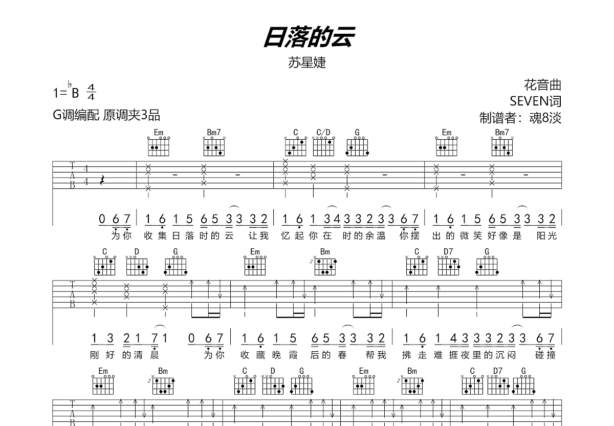 日落的云吉他谱预览图