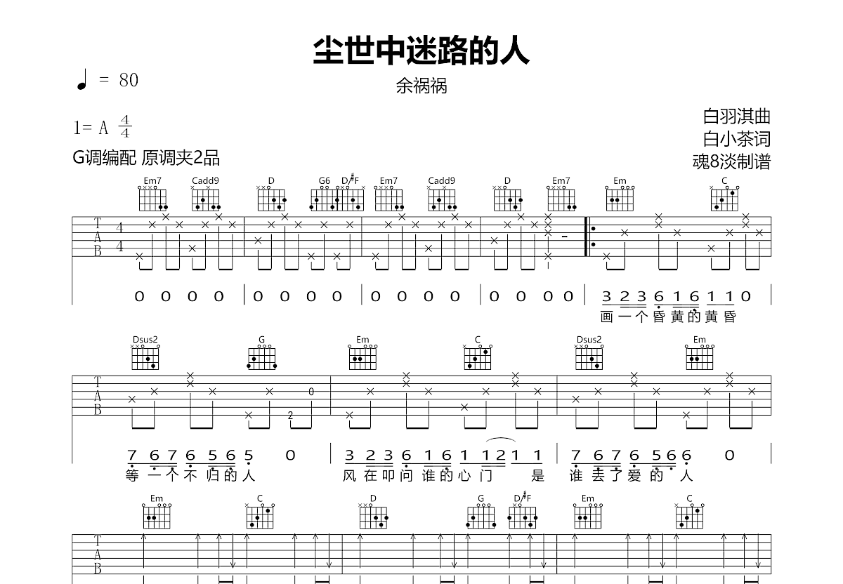 尘世中迷路的人吉他谱预览图