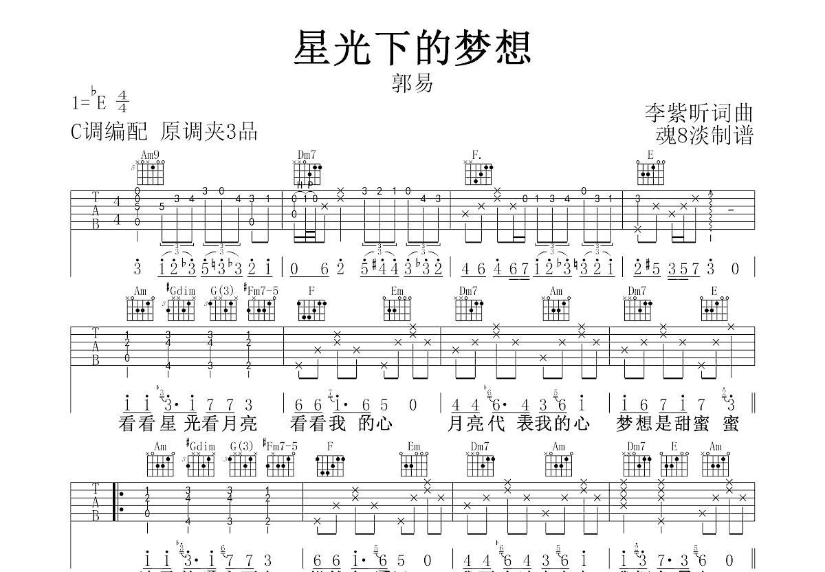 星光下的梦想吉他谱预览图