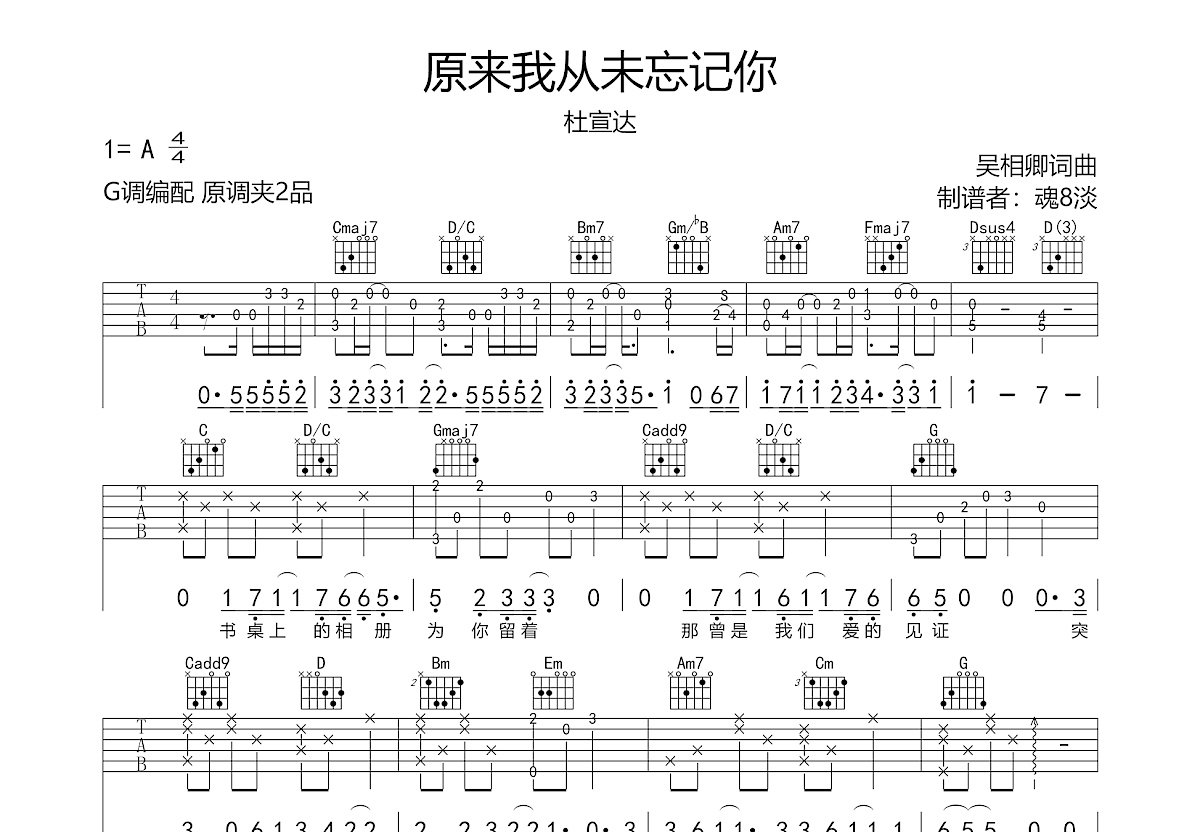 原来我从未忘记你吉他谱预览图