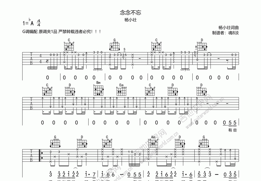 念念不忘吉他谱预览图