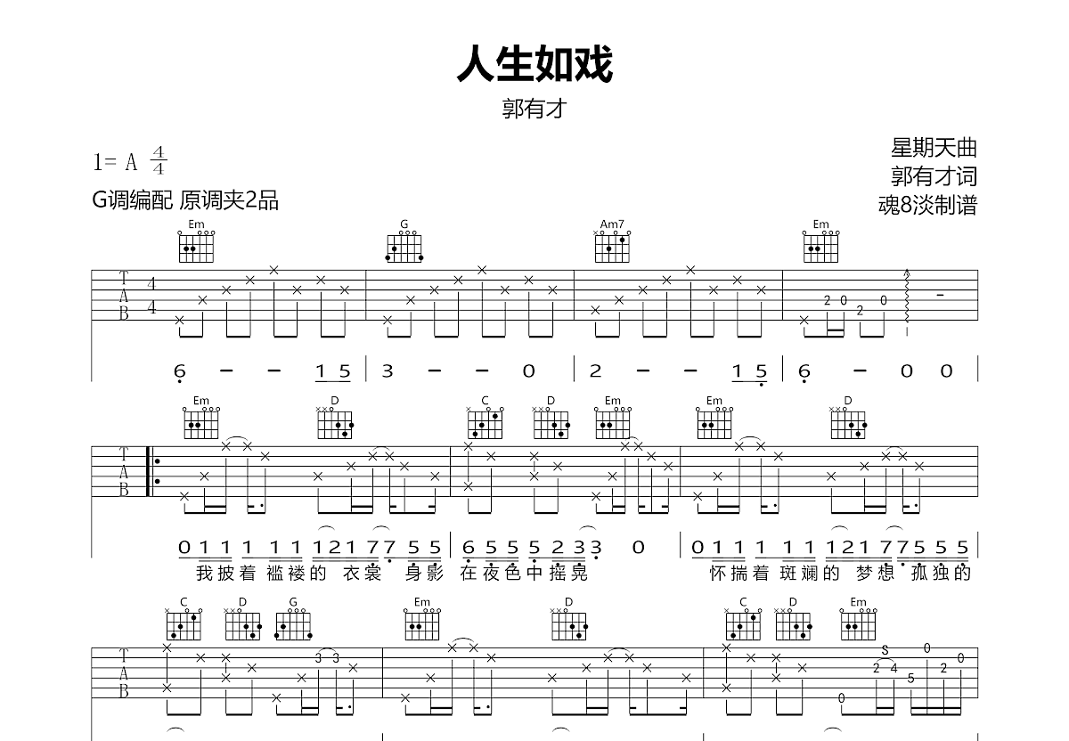 人生如戏吉他谱预览图