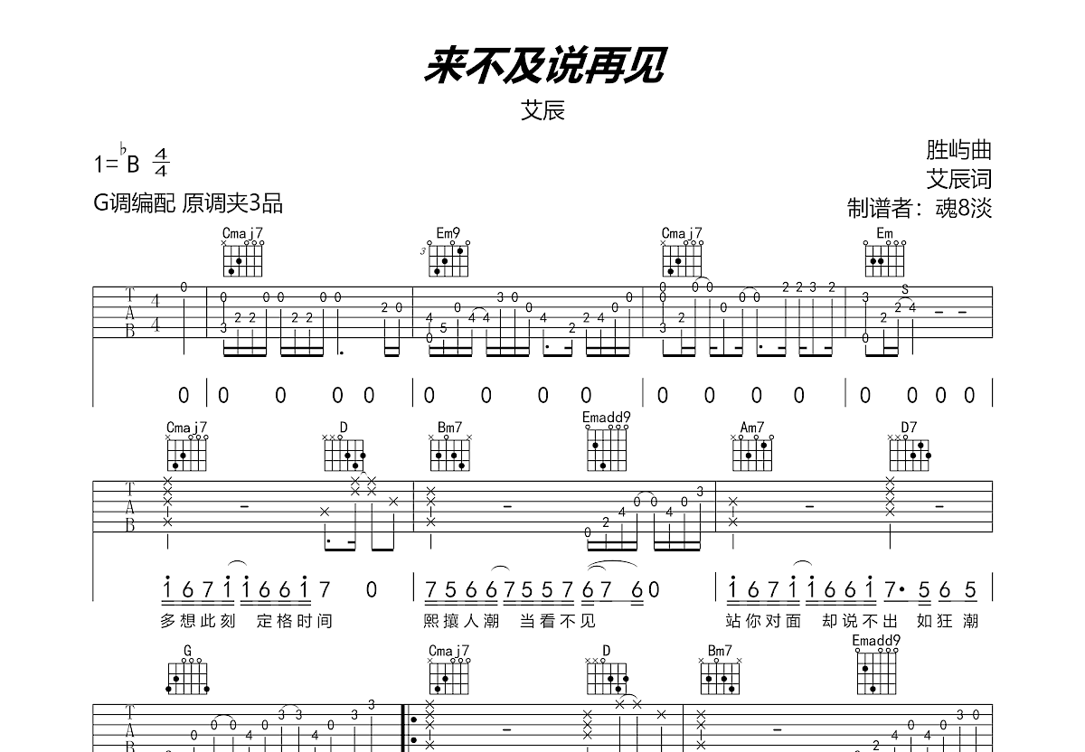 来不及说再见吉他谱预览图