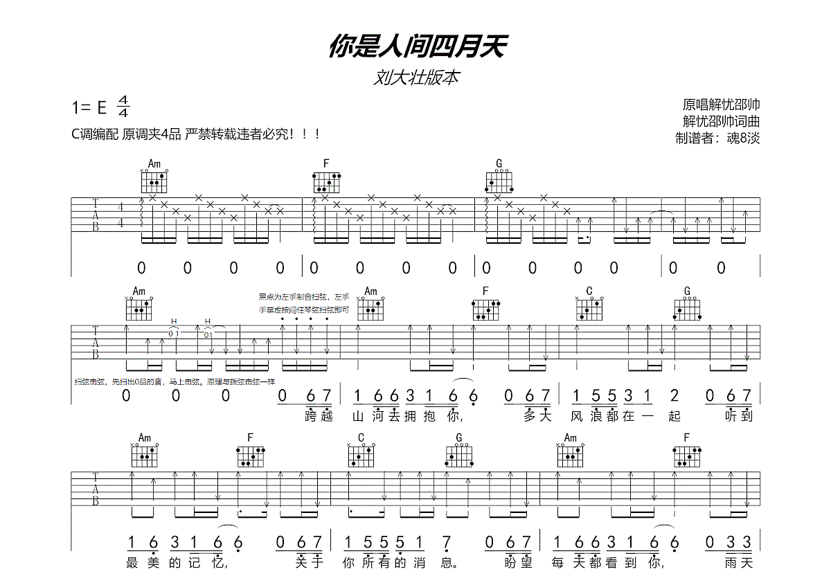 你是人间四月天吉他谱预览图