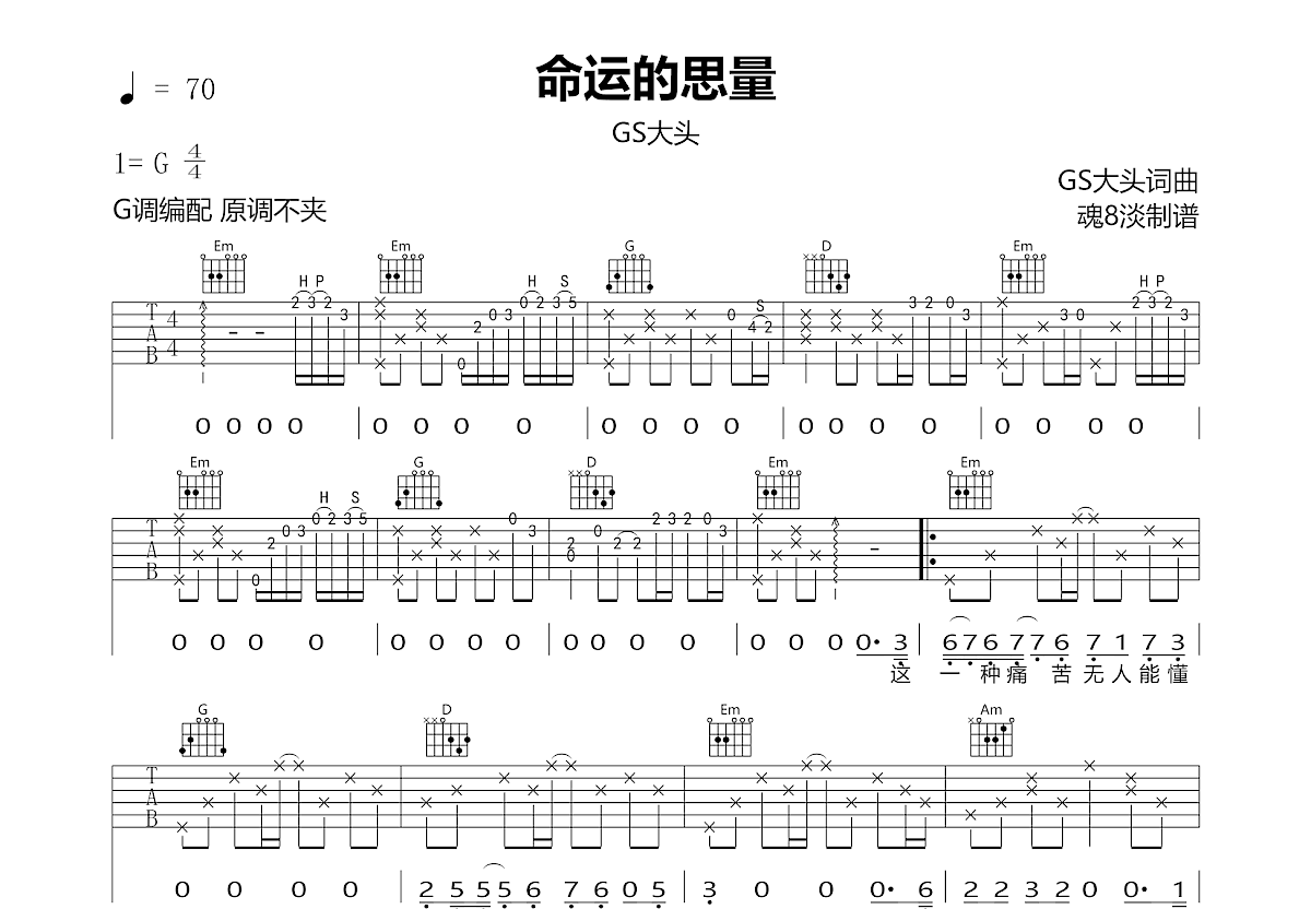 命运的思量吉他谱预览图