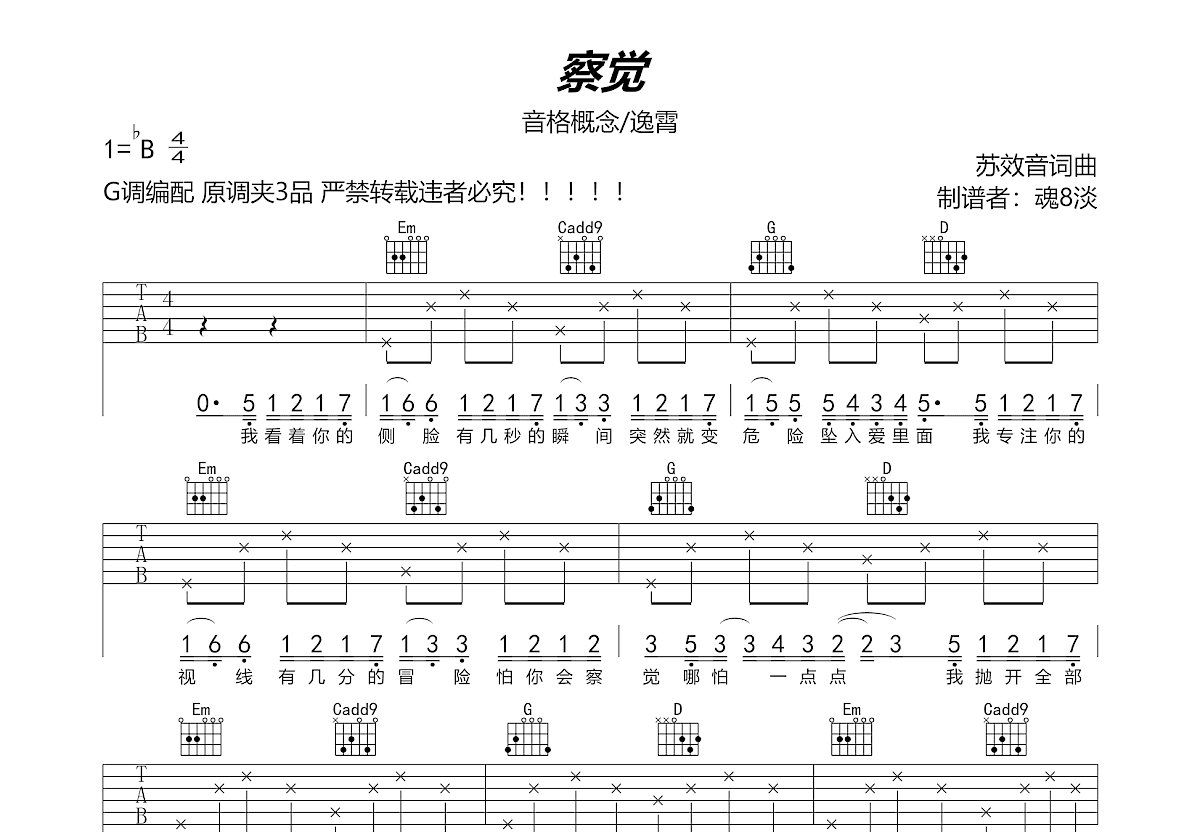 察觉吉他谱预览图