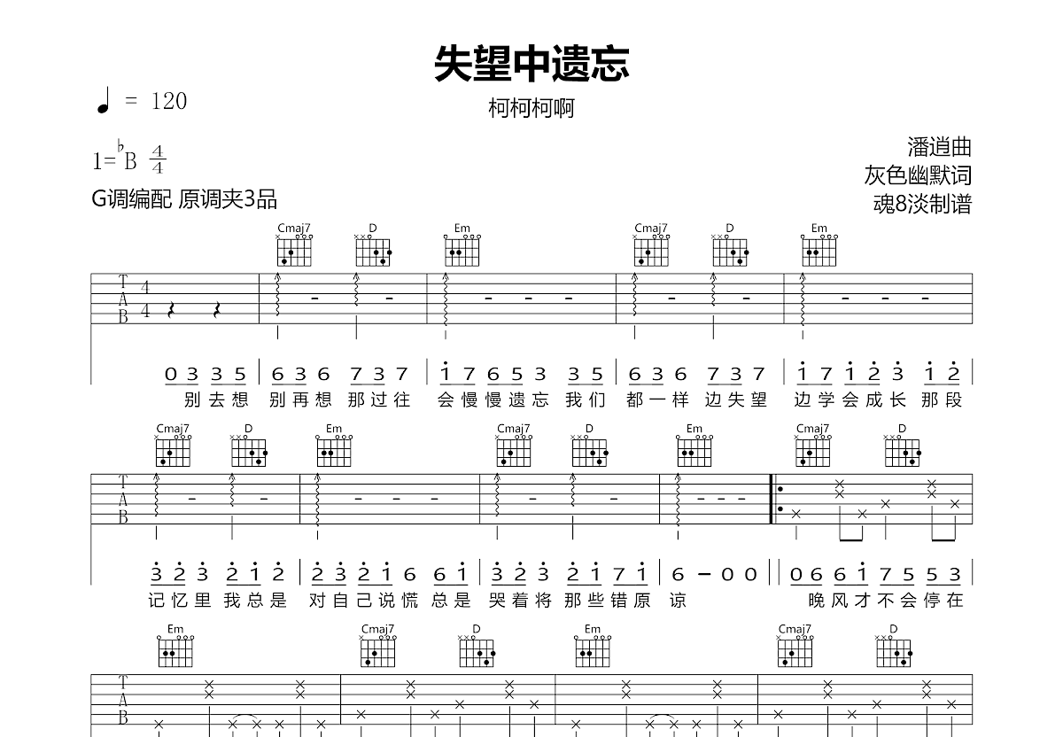 失望中遗忘吉他谱预览图