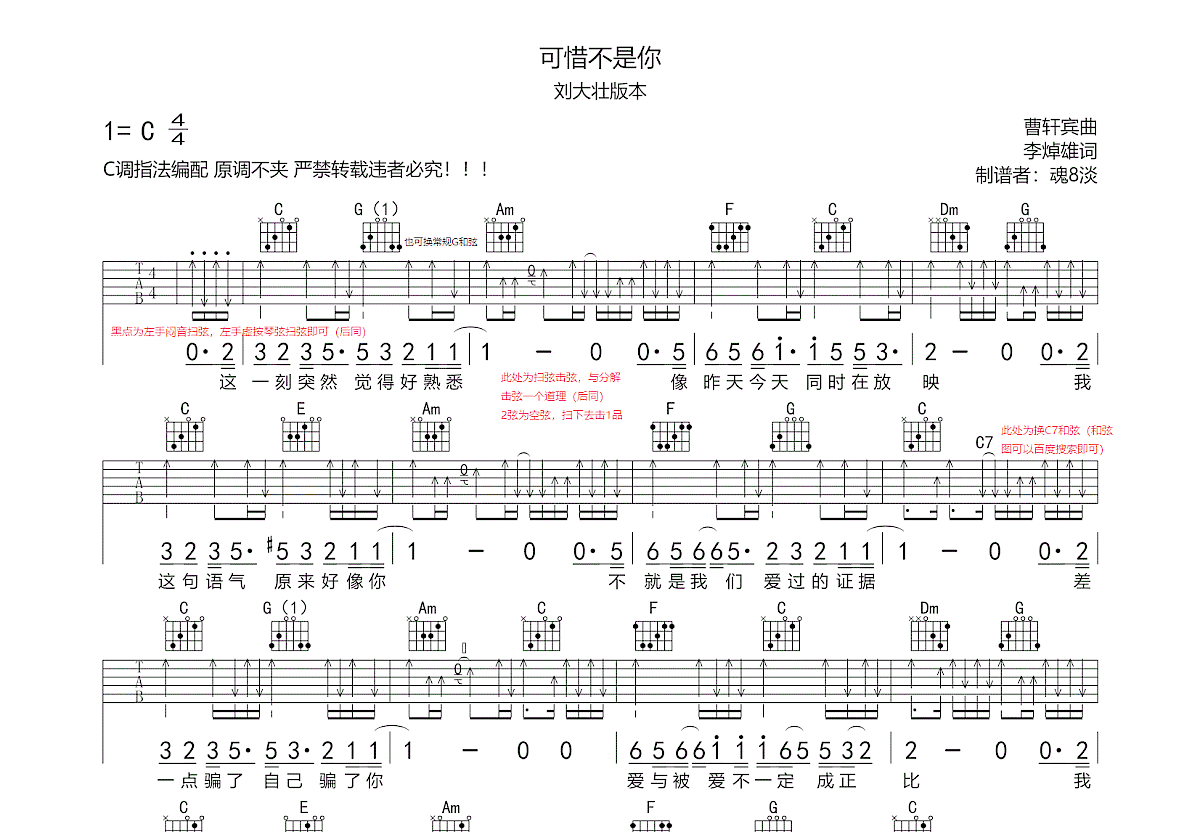 可惜不是你吉他谱预览图