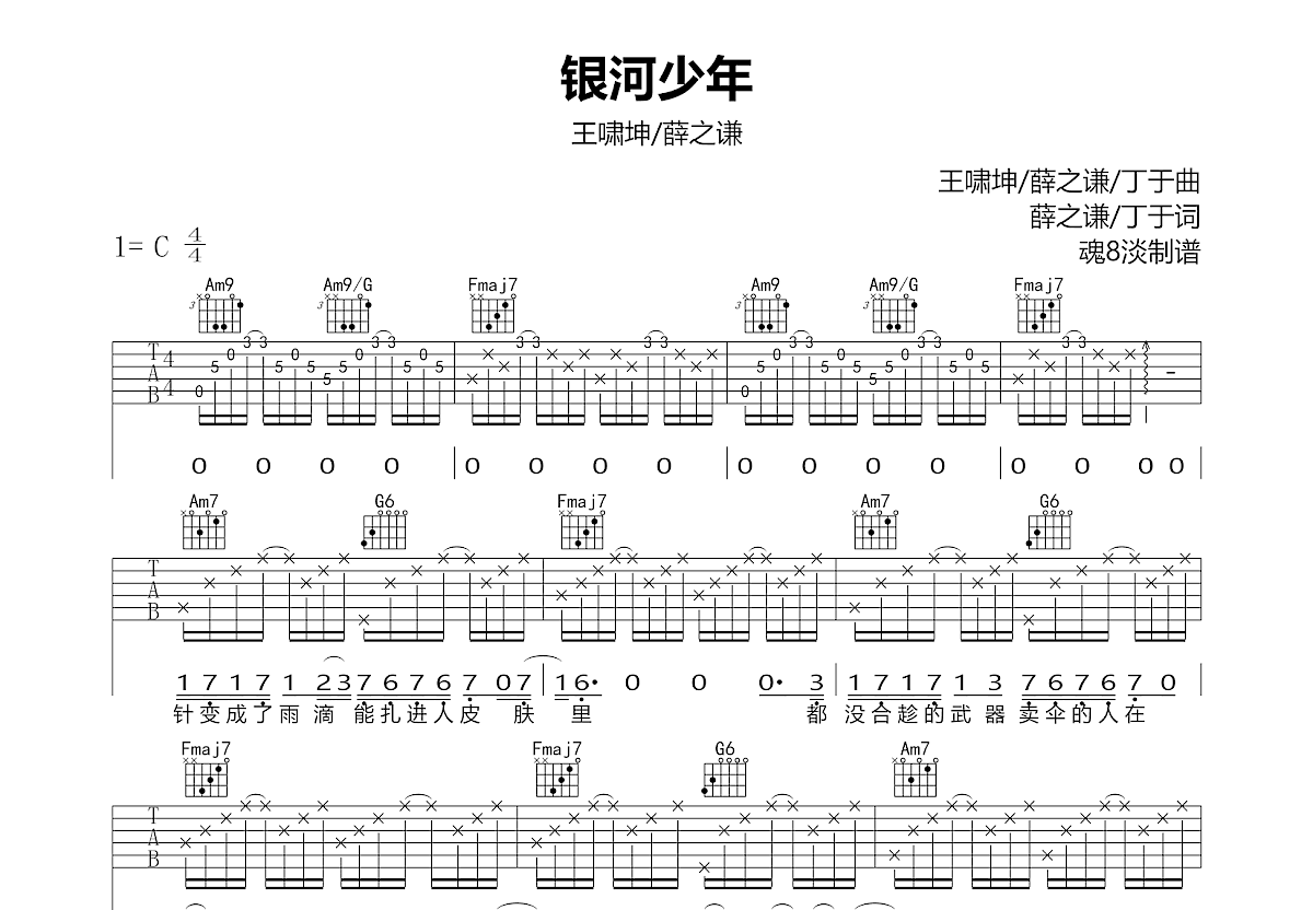 银河少年吉他谱预览图