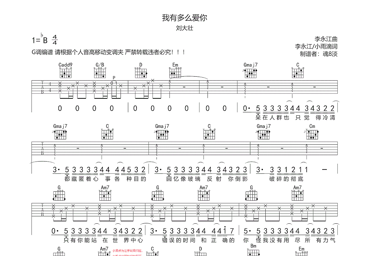 我有多么爱你吉他谱预览图