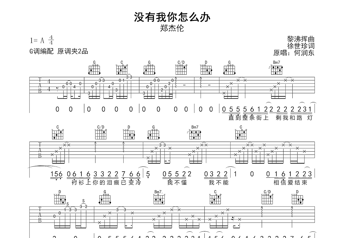 没有我你怎么办吉他谱_郑杰伦_G调弹唱