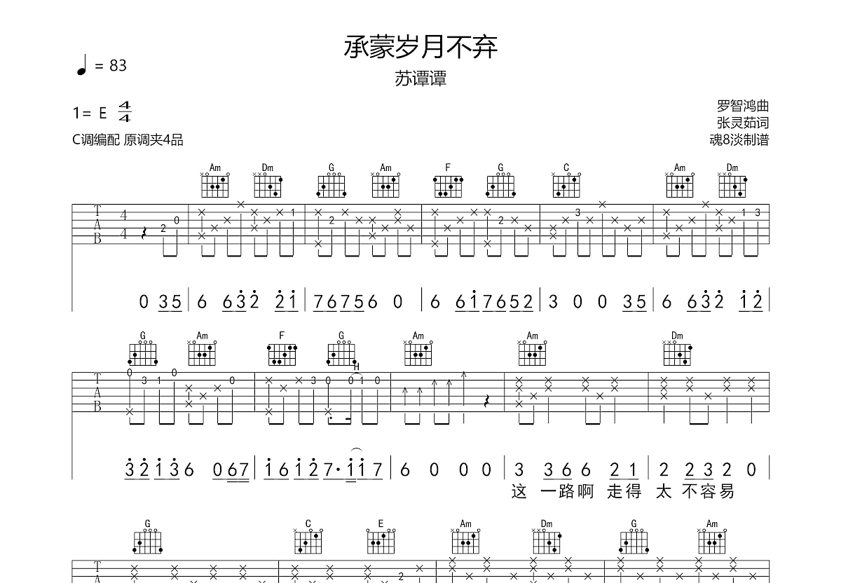 承蒙岁月不弃吉他谱预览图