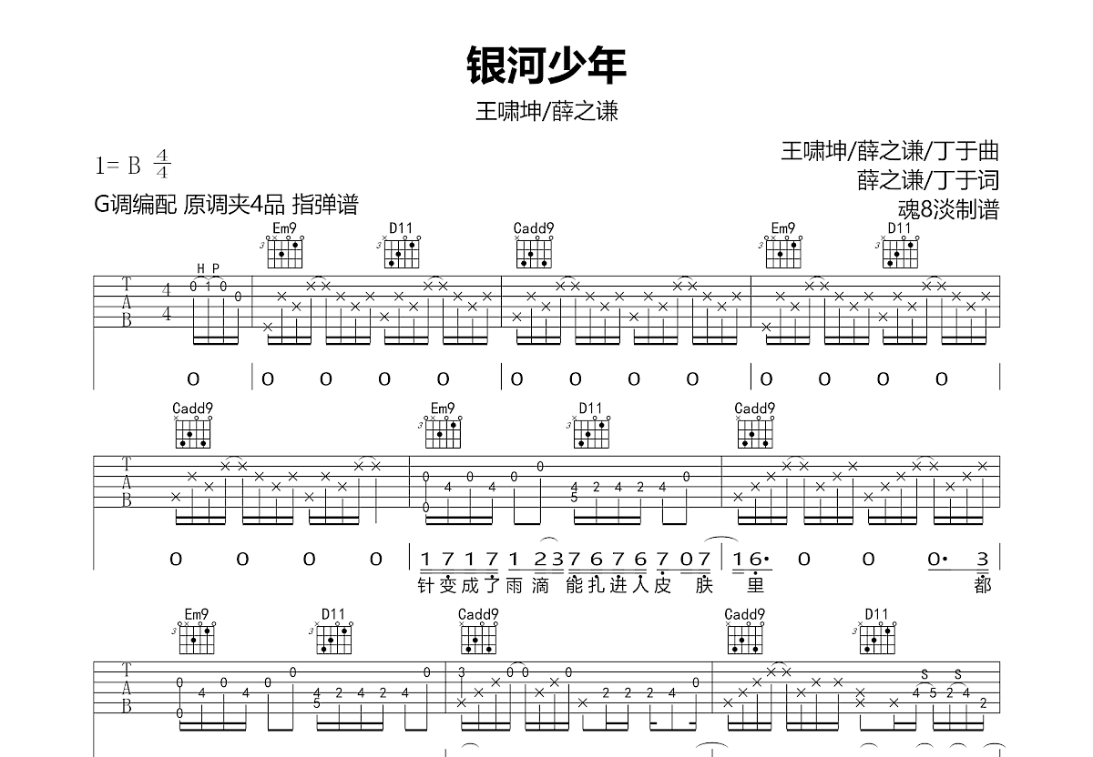 银河少年吉他谱预览图