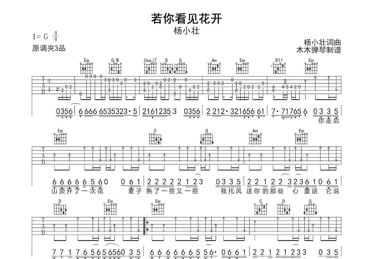 若你看见花开吉他谱预览图