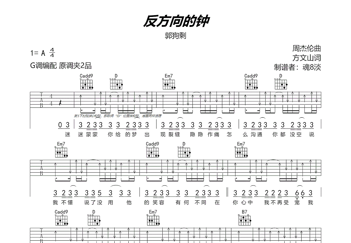 反方向的钟吉他谱预览图
