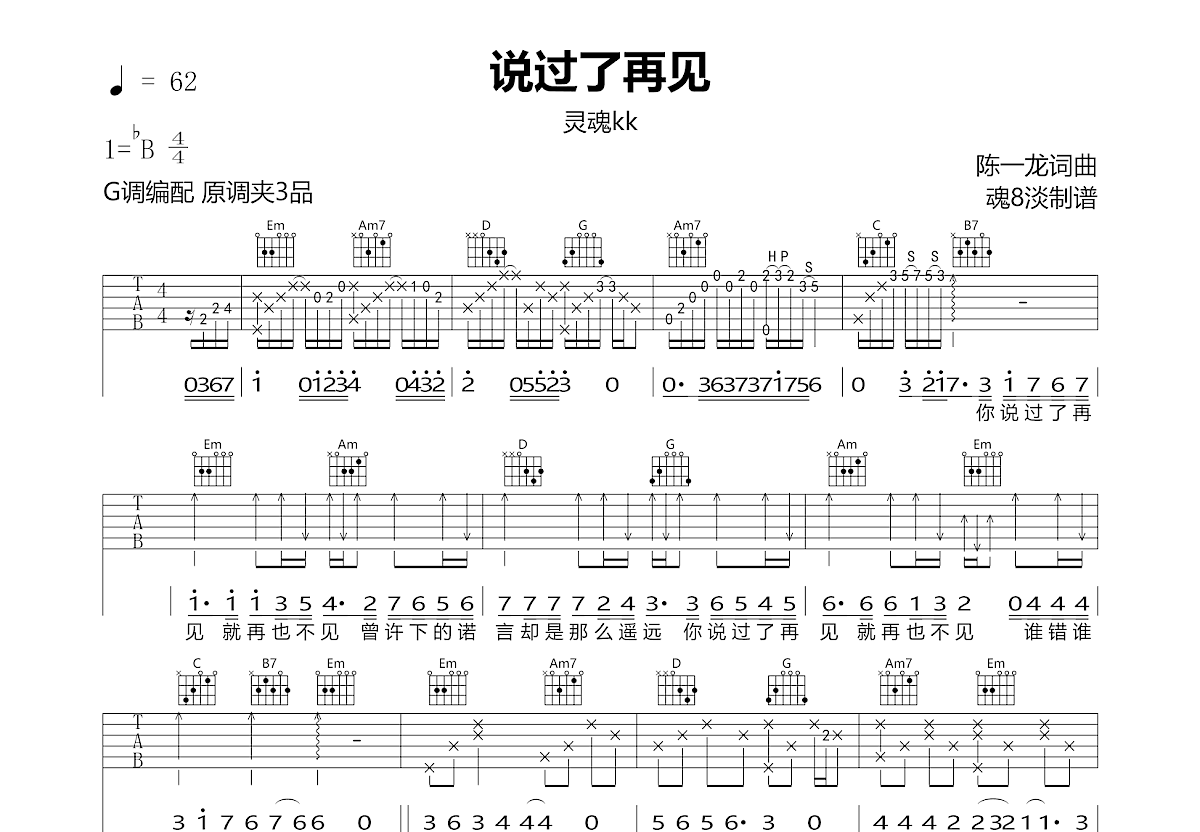 说过了再见吉他谱预览图