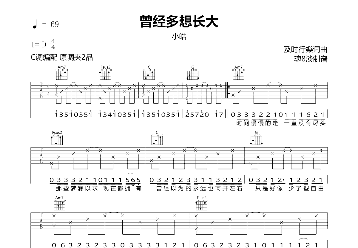 曾经多想长大吉他谱预览图