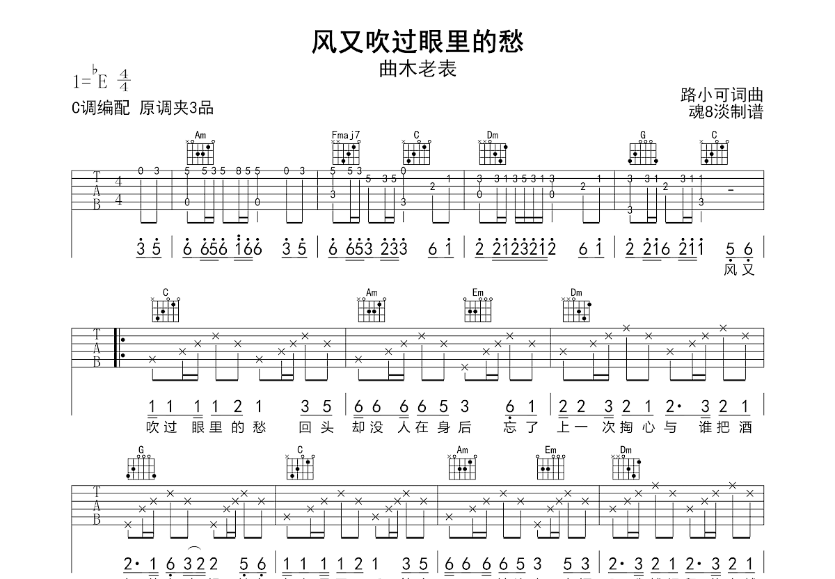 风又吹过眼里的愁吉他谱预览图