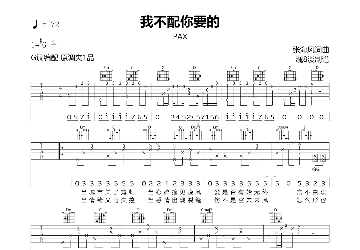 我不配你要的吉他谱预览图